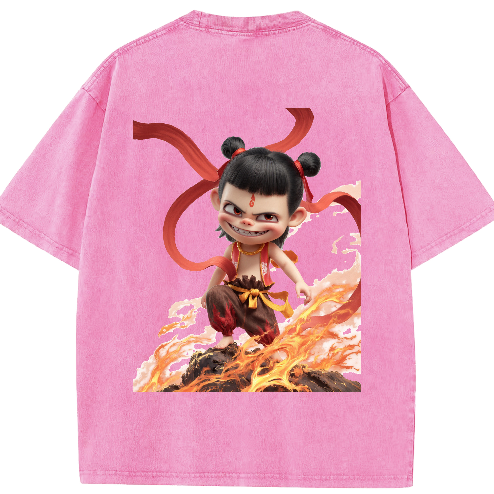 （画像用） Ne Zha 2 ナタ 魔童の大暴れ 綿100% ヴィンテージ風 半袖Tシャツ（背面プリント）